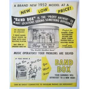 Chicago Coin Band Box Jukebox Flyer 1952 Original Animated Manikin Musicians NOS